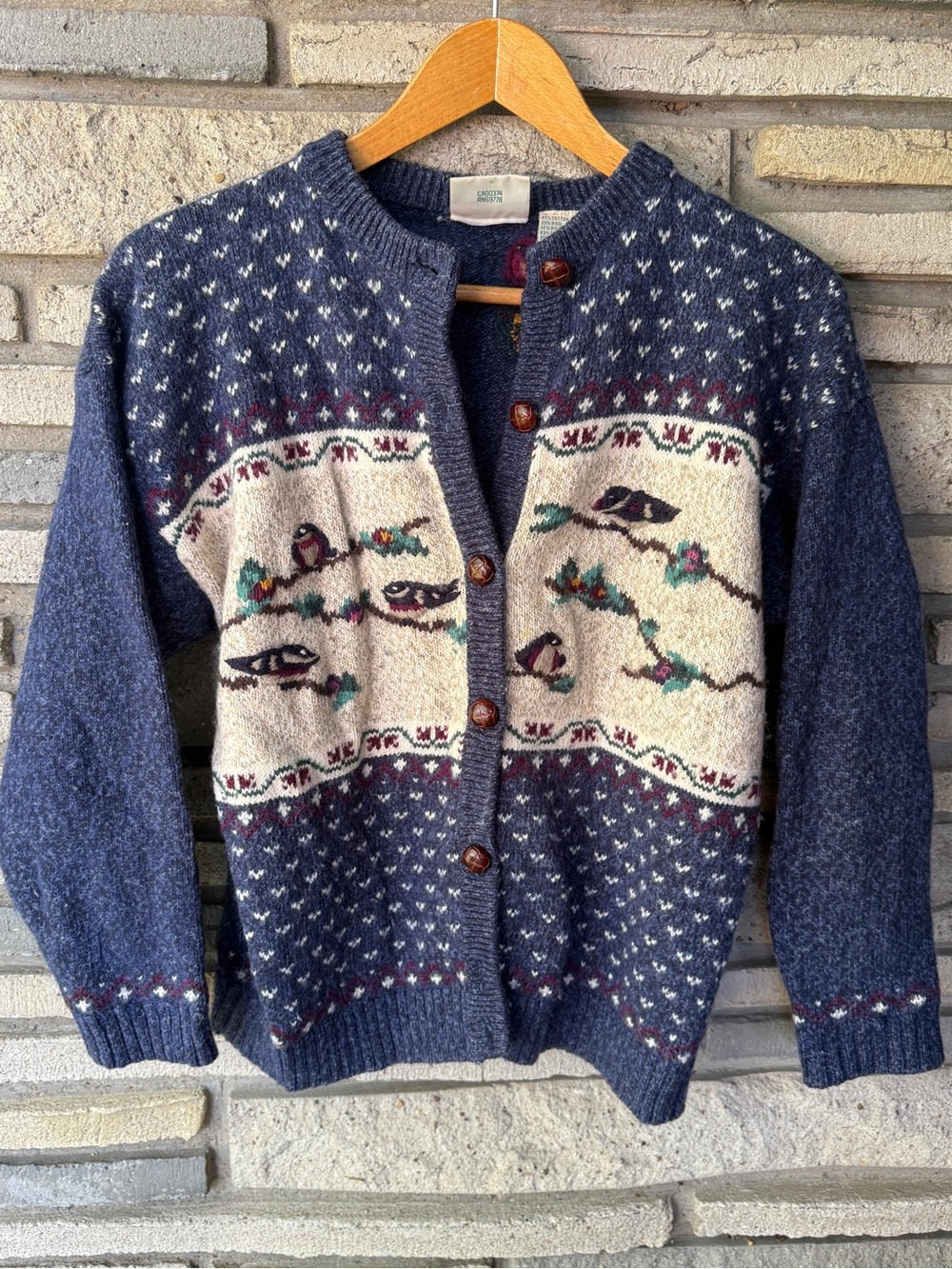 Vintage Northern Reflections Wool Bird Pattern Cardigan Sweater